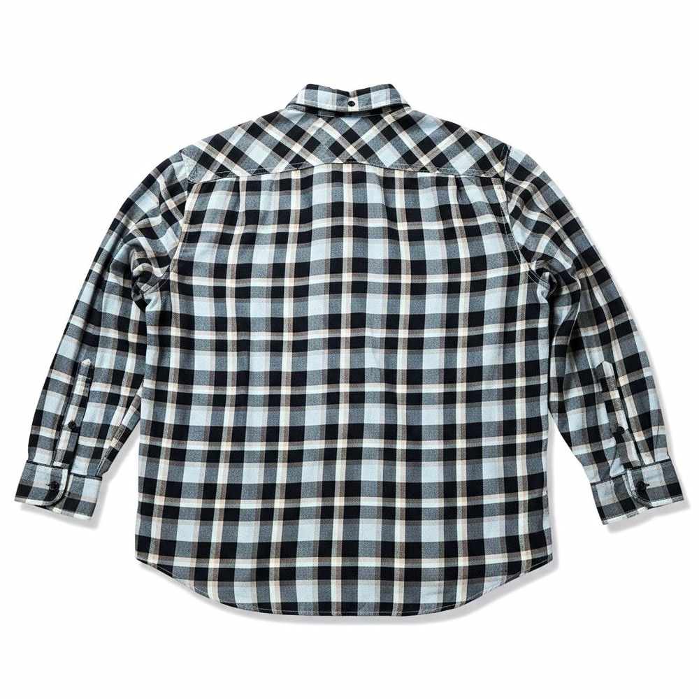 Duluth Trading Mens XL Gray Black White Plaid Flannel Button Down Pockets Shirt
